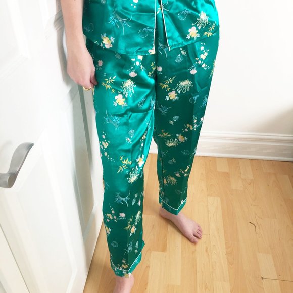 Stunning Vintage Silky Floral Matching Pants & Shirt Set Traditional Asia Inspo - Picture 4 of 7